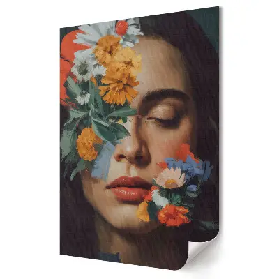Stylowy plakat na ścianę Kwiatowa harmonia na twarzy kobiety