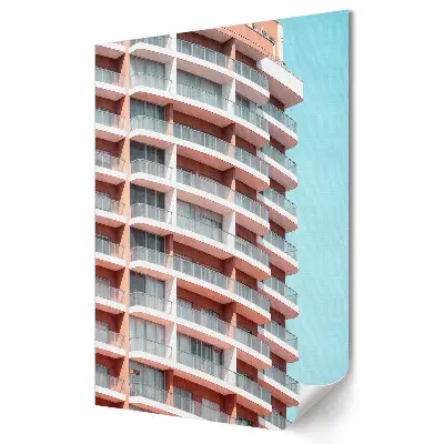 Nowoczesny plakat dekoracyjny prezentujący nowoczesną architekturę w pastelowych kolorach