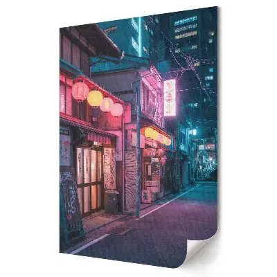 Nowoczesny plakat dekoracyjny przedstawiający nocne ulice pełne neonów w Japonii
