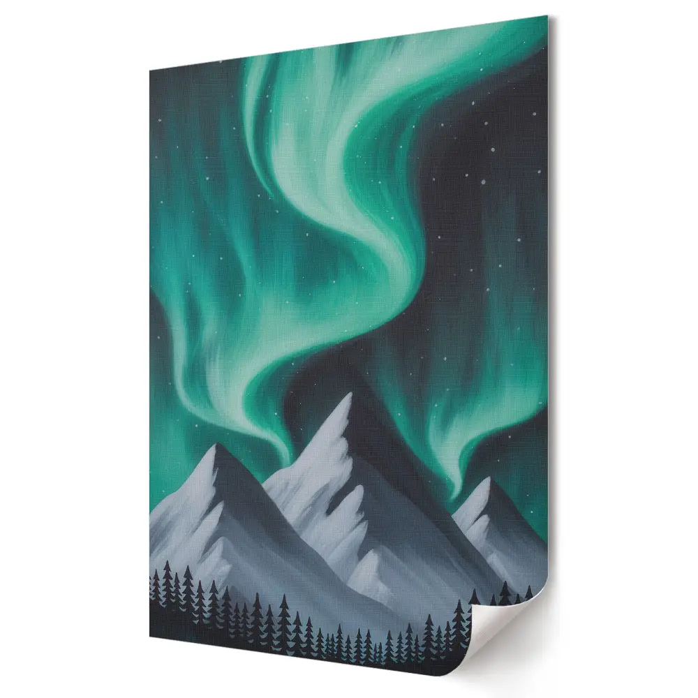 Plakat na materiale polycanvas Zimowy pejzaż z aurorą borealis