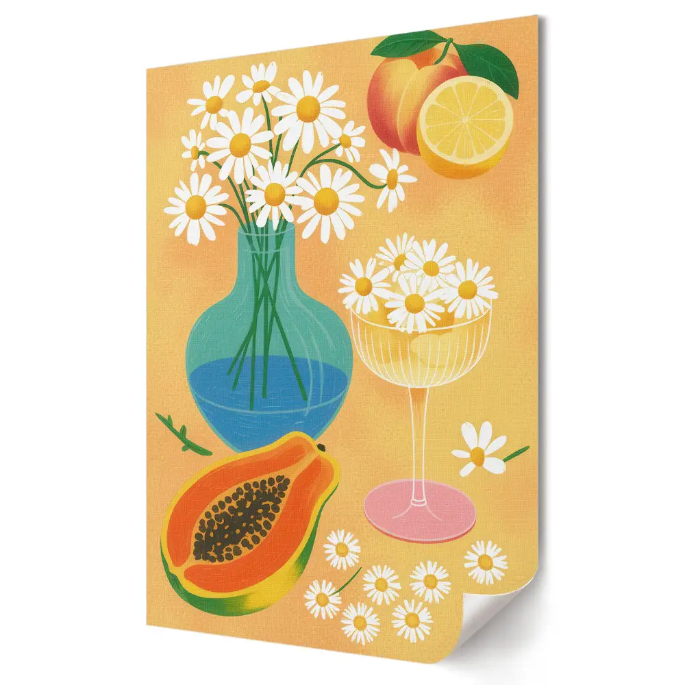 Stylowy plakat na ścianę Kwiaty i owoce w pastelowych tonach
