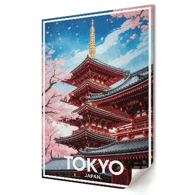 Nowoczesny plakat dekoracyjny Zachwycająca architektura Tokio wiosną