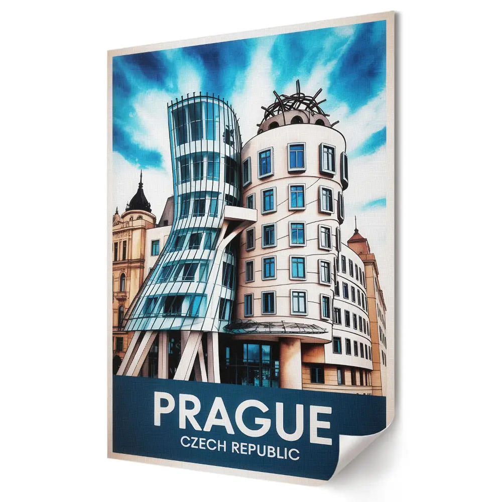 Stylowy plakat na ścianę Nowoczesna architektura Pragi w kolorze