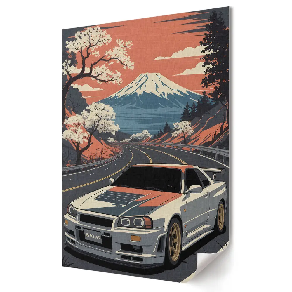 Plakat na materiale polycanvas Japońska legenda na tle górskiej scenerii