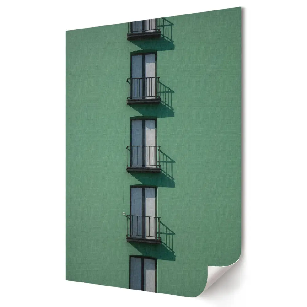 Plakat na materiale polycanvas Zielona elewacja z balkonami w pionie