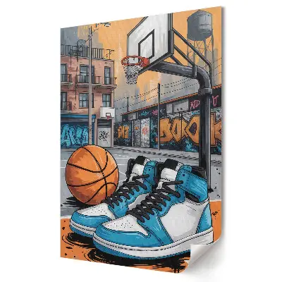 Nowoczesny plakat dekoracyjny w stylu miejskim z motywem koszykówki i sneakersów