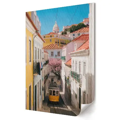 Plakat na materiale polycanvas Kolorowe ulice Lizbony z tramwajem