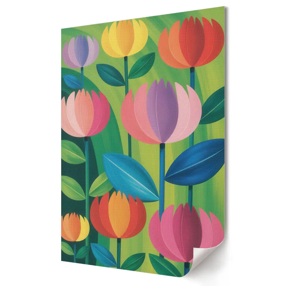 Plakat na materiale polycanvas Kolorowe kwiaty na zielonym tle