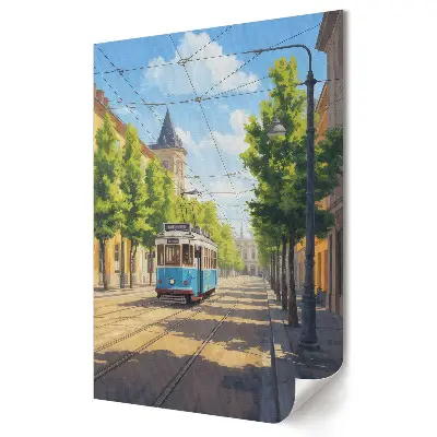 Stylowy plakat na ścianę Urokliwy tramwaj w miejskim krajobrazie