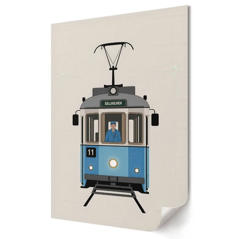 Nowoczesny plakat dekoracyjny w stylu retro przedstawiający tramwaj