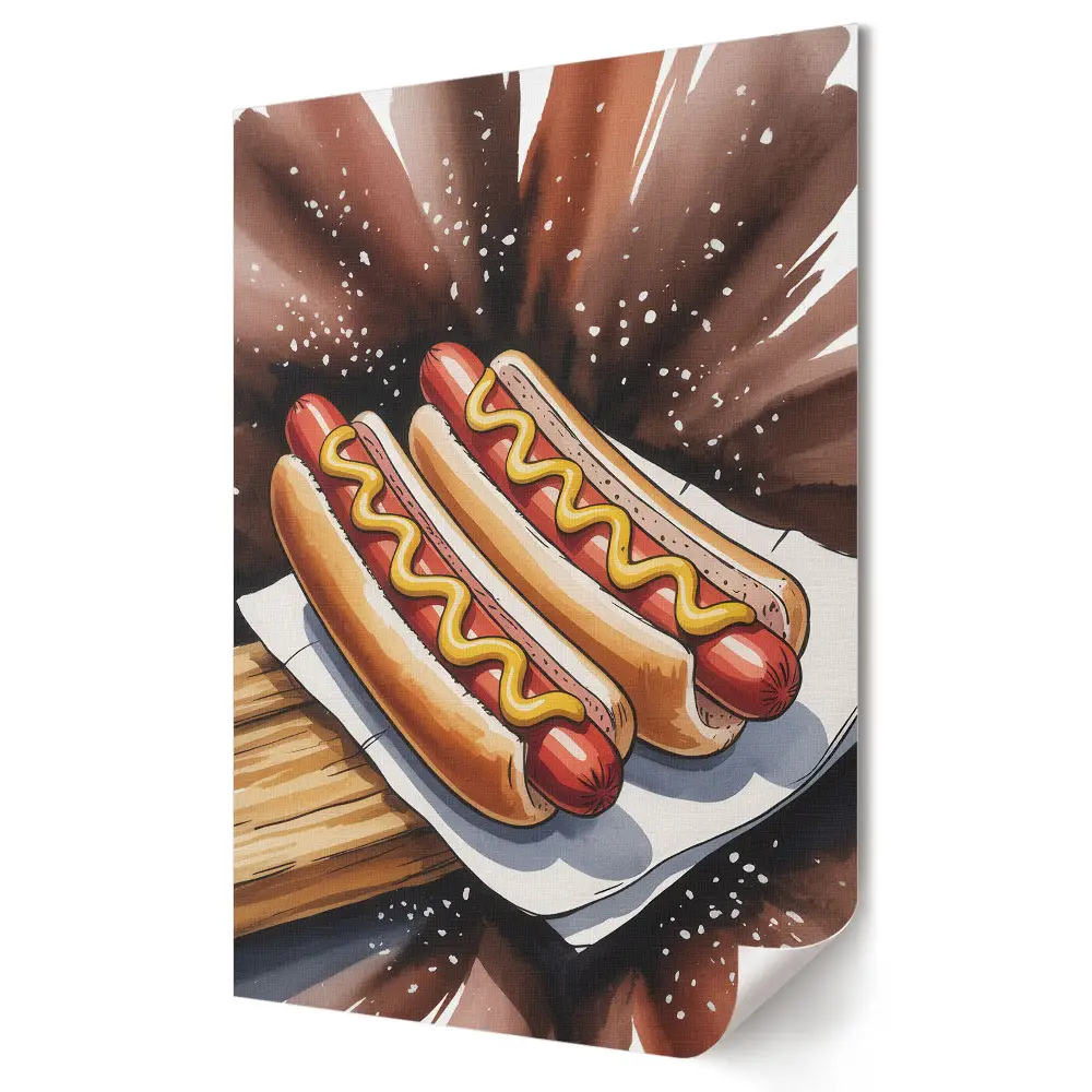 Stylowy plakat na ścianę Soczyste hot dogi z musztardą