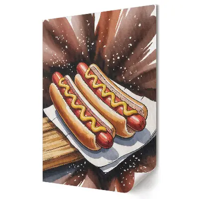 Stylowy plakat na ścianę Soczyste hot dogi z musztardą