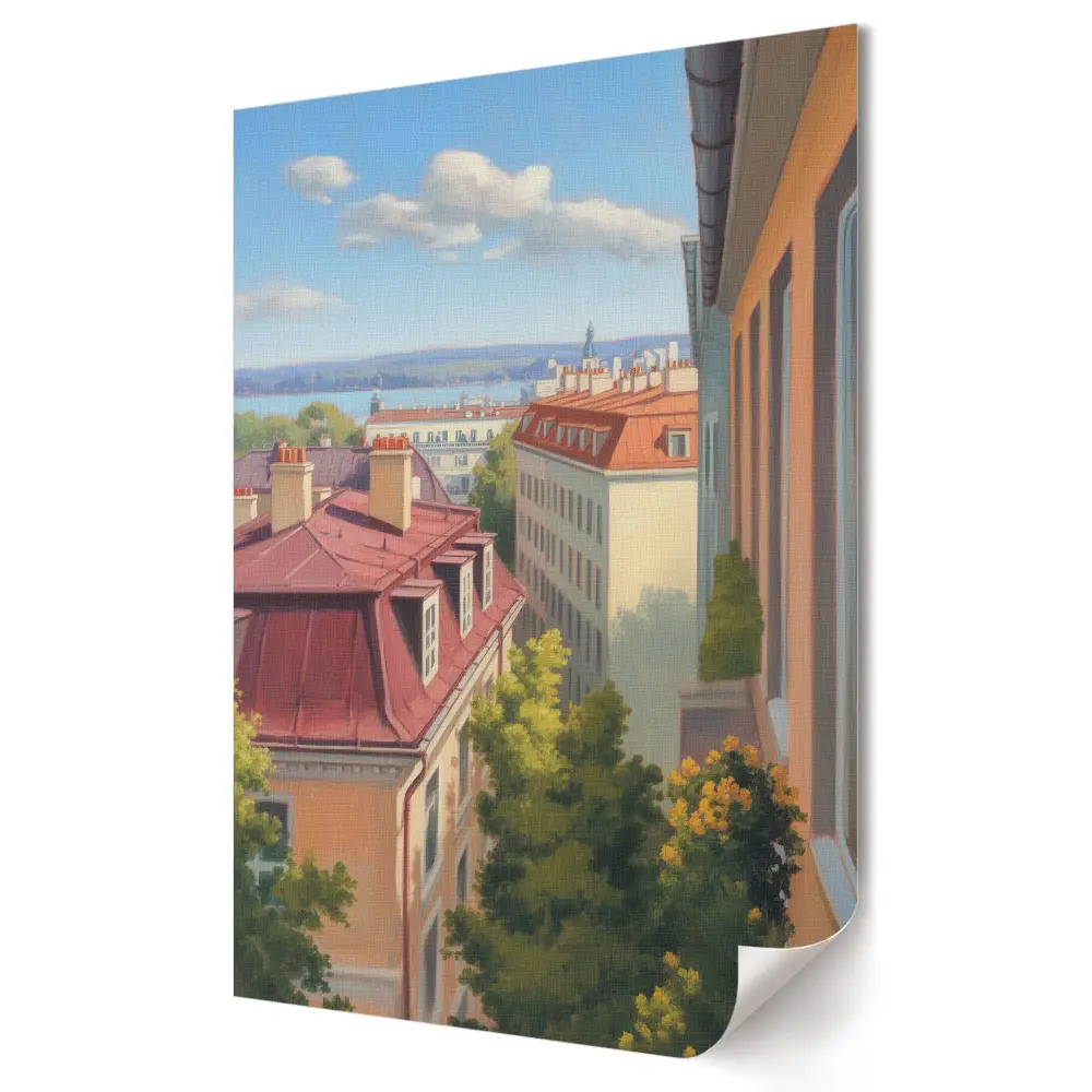 Plakat na materiale polycanvas Widok z okna na malownicze miasto