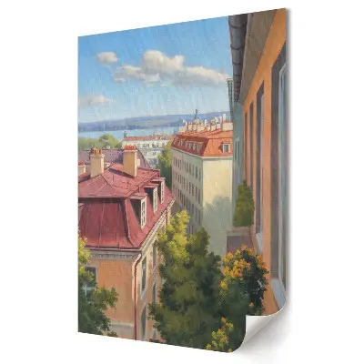 Plakat na materiale polycanvas Widok z okna na malownicze miasto