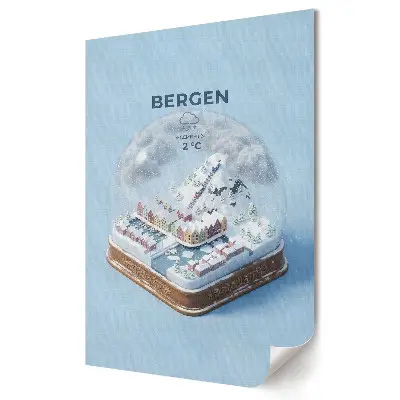 Nowoczesny plakat dekoracyjny Zimowy krajobraz Bergen w kuli śnieżnej