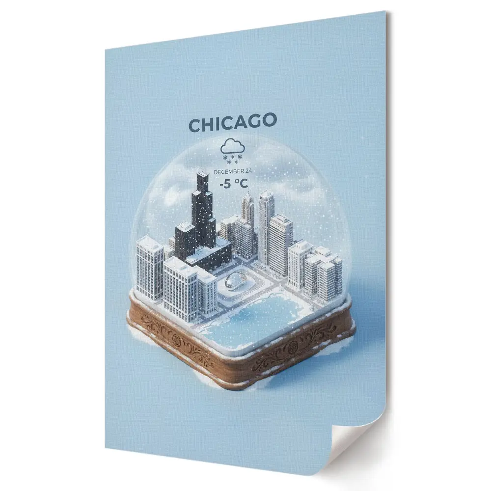 Stylowy plakat na ścianę Zimowa panorama Chicago w szklanej kuli