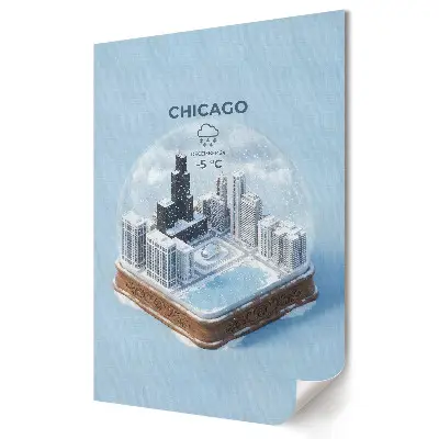Stylowy plakat na ścianę Zimowa panorama Chicago w szklanej kuli