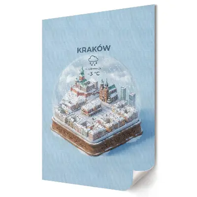 Stylowy plakat na ścianę Zimowy krajobraz Krakowa w szkle
