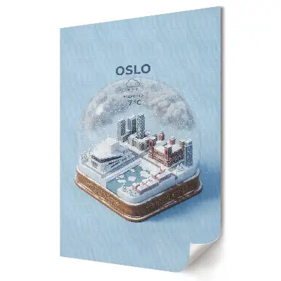 Stylowy plakat na ścianę Zimowy krajobraz Oslo w kuli śnieżnej
