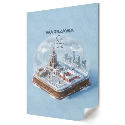 Plakat na materiale polycanvas Warszawa w zimowej kuli śnieżnej