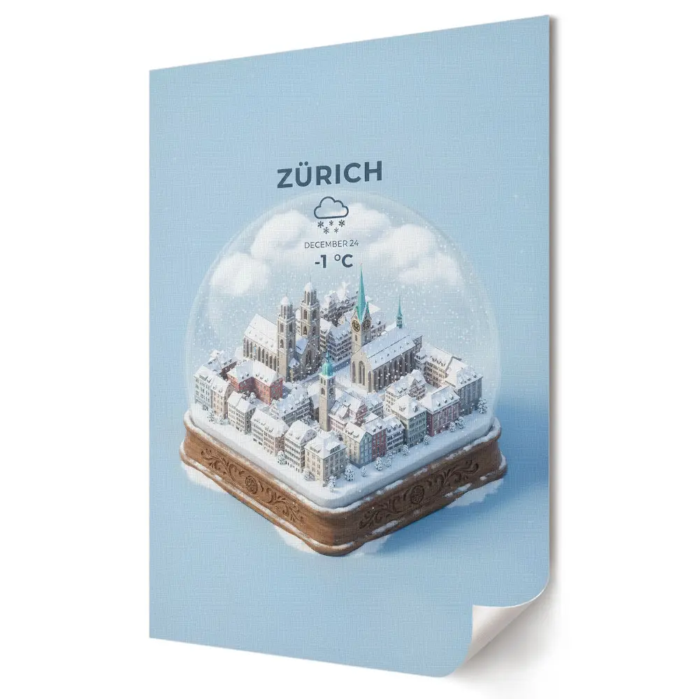 Stylowy plakat na ścianę Zimowa sceneria Zurychu w kuli