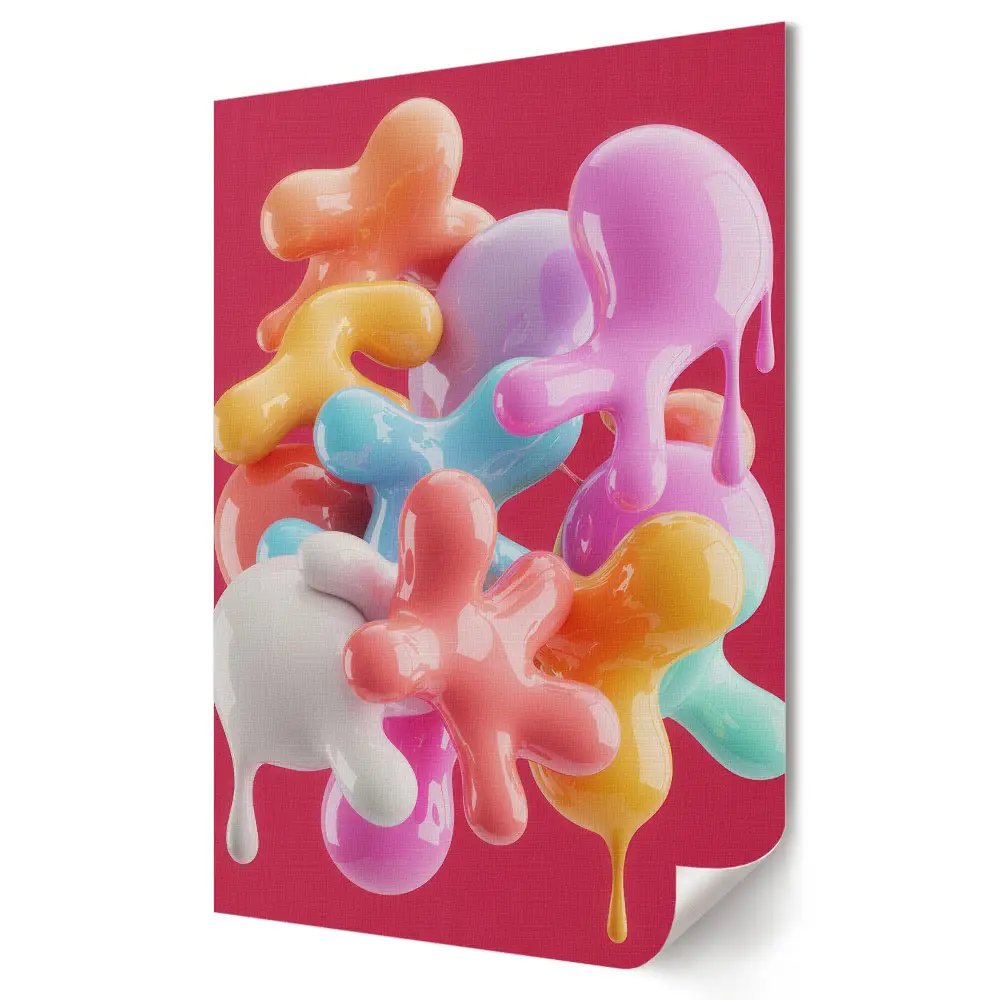 Plakat na materiale polycanvas Kolorowe krople na tle różowym