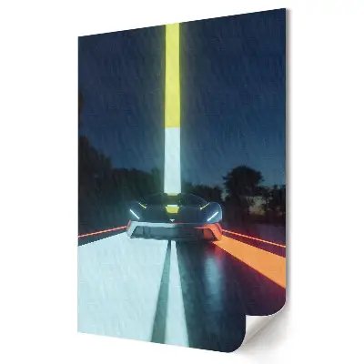Stylowy plakat na ścianę z futurystycznym samochodem w neonowym świetle
