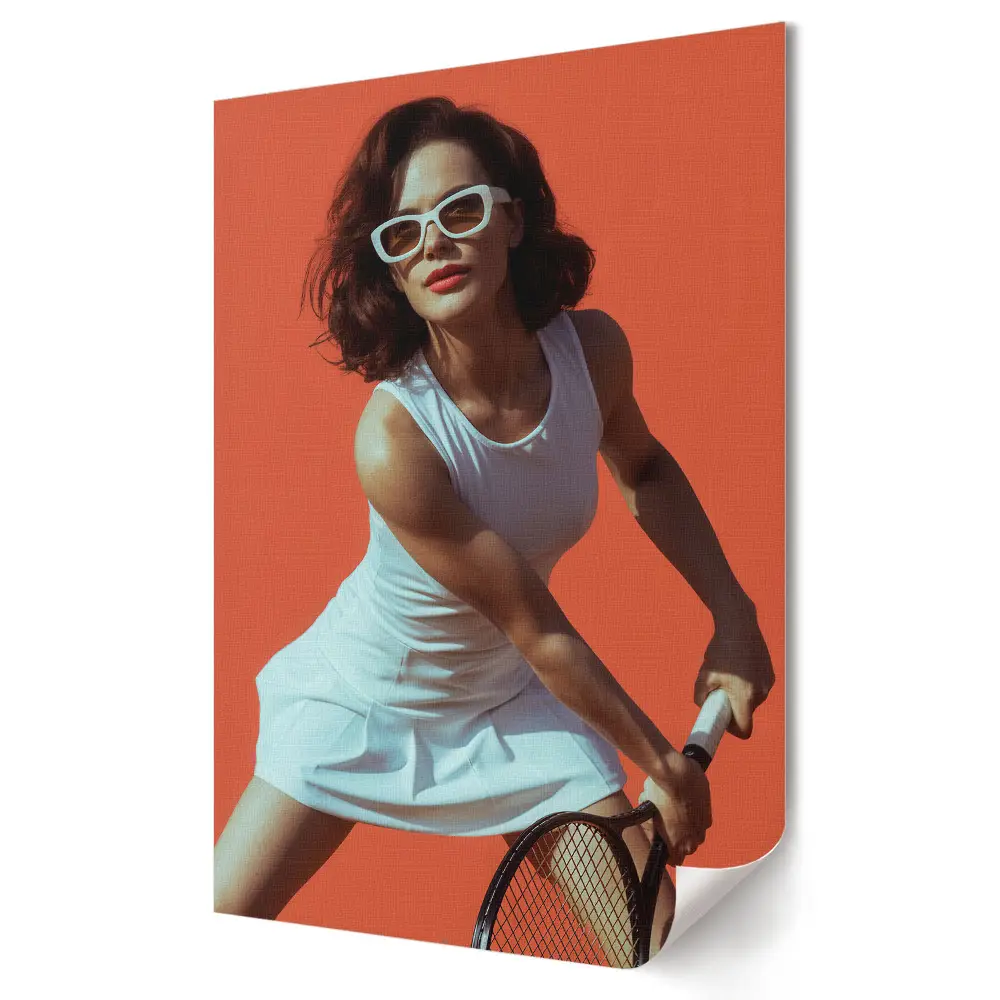 Stylowy plakat na ścianę z tenisistką na korcie