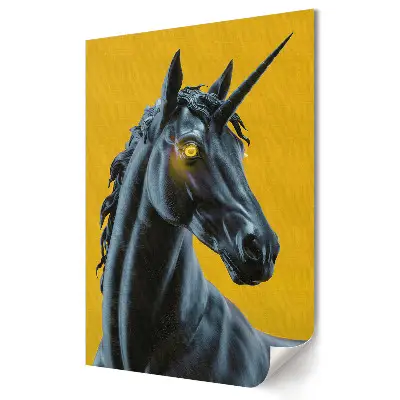 Plakat na materiale polycanvas Czarny jednorożec na żółtym tle
