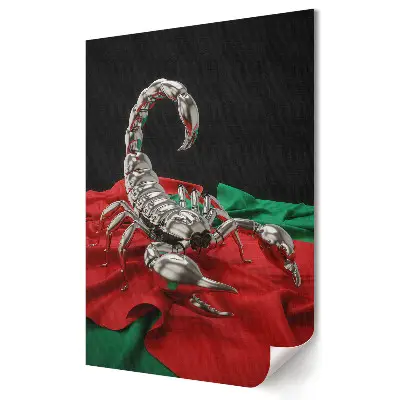 Plakat na materiale polycanvas Metaliczny skorpion na tle flagi