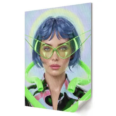 Stylowy plakat na ścianę z motywem futurystycznej mody w neonowych kolorach
