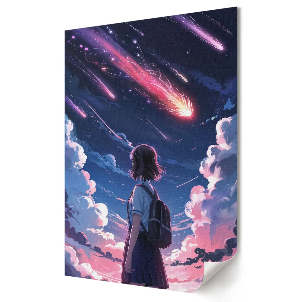 Plakat na materiale polycanvas Podziwiając spadające gwiazdy nocą