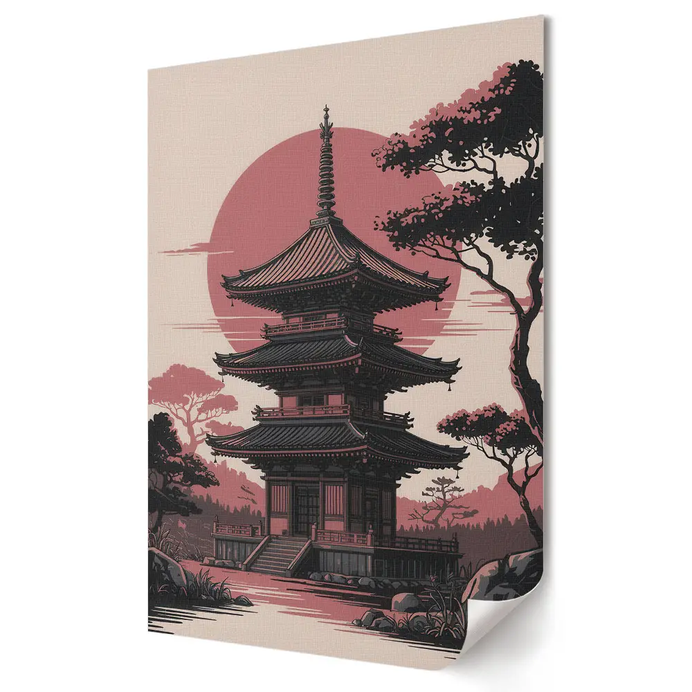 Plakat na ścianę Japońska pagoda w zachodzącym słońcu