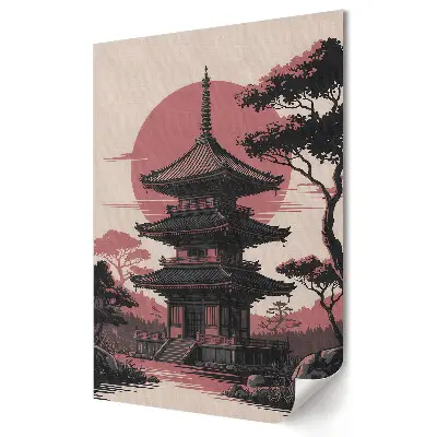 Plakat na ścianę Japońska pagoda w zachodzącym słońcu