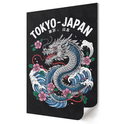 Plakat na materiale polycanvas Smok i kwiaty w Tokio