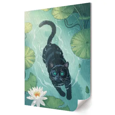 Plakat na materiale polycanvas Kot w wodnym raju z liliami