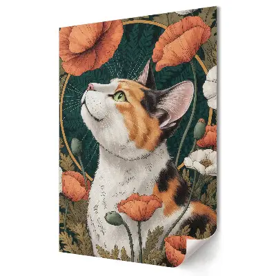 Plakat na materiale polycanvas Kot wśród kwiatów i zieleni