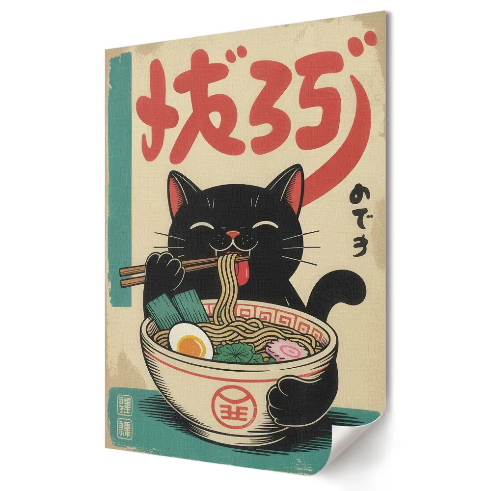 Nowoczesny plakat dekoracyjny Szczęśliwy kot z ramenem w Japonii