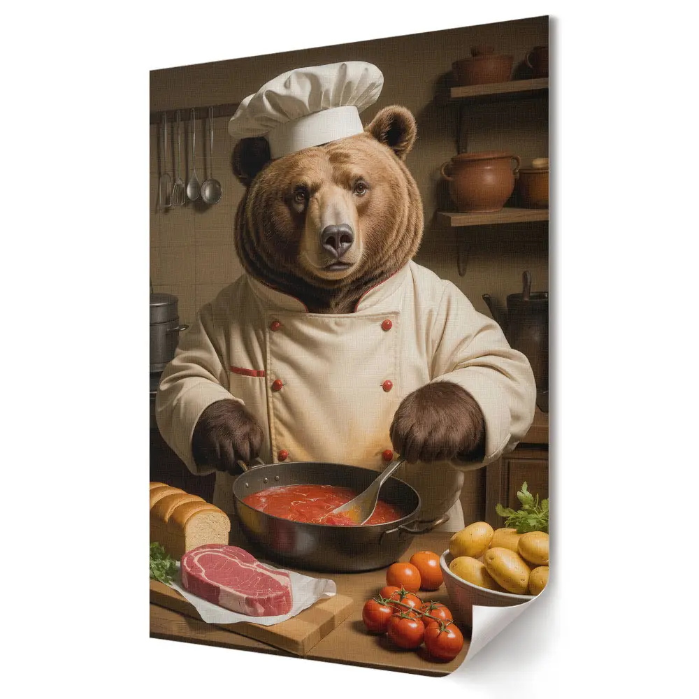 Stylowy plakat na ścianę Niedźwiedź szef kuchni
