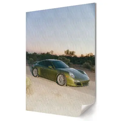 Nowoczesny plakat dekoracyjny Zielone Porsche na pustynnym tle