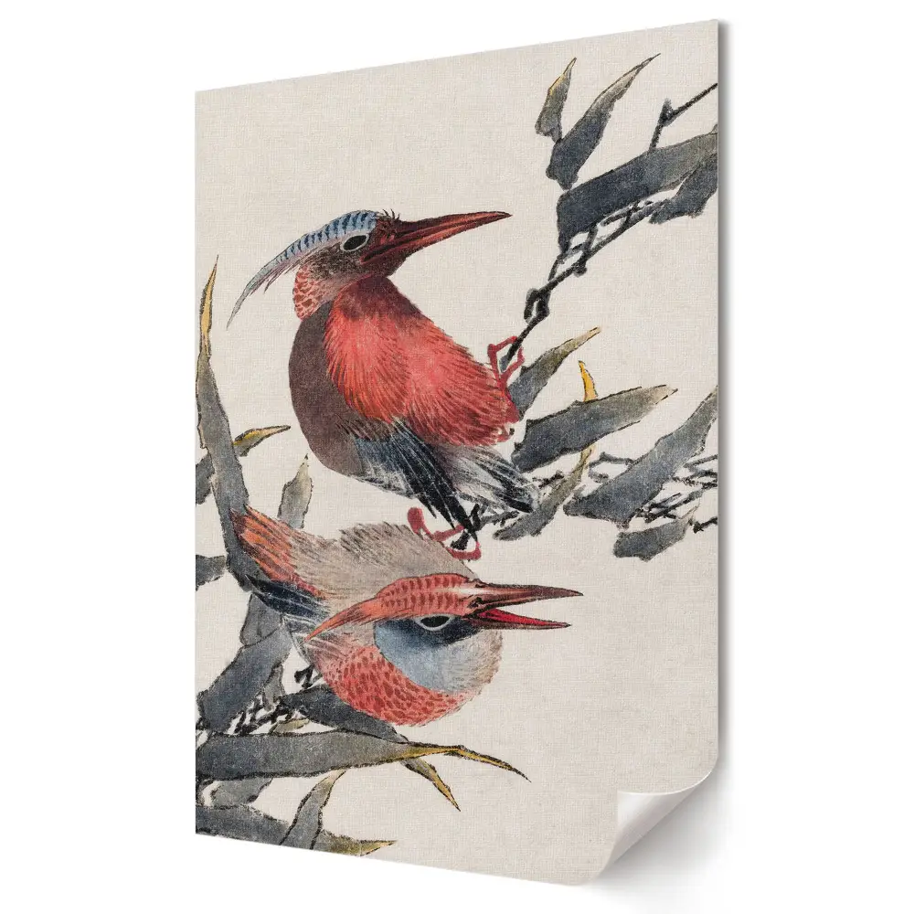 Plakat na materiale polycanvas Kolorowe ptaki na gałęzi