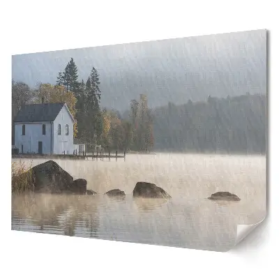 Elegancki plakat do salonu Mglisty poranek nad jeziorem