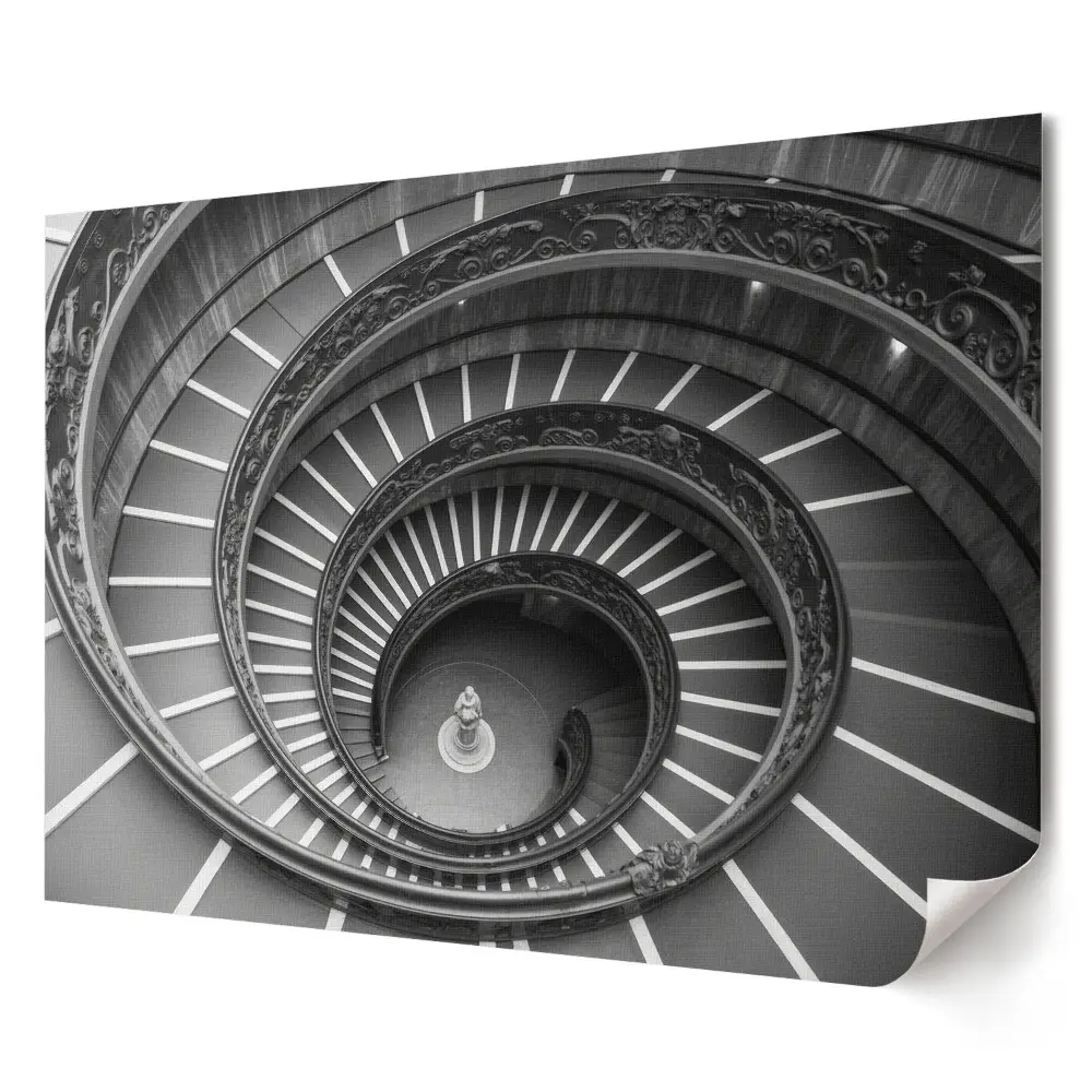 Plakat ścienny premium W spiralnej klatce schodowej w monochromie