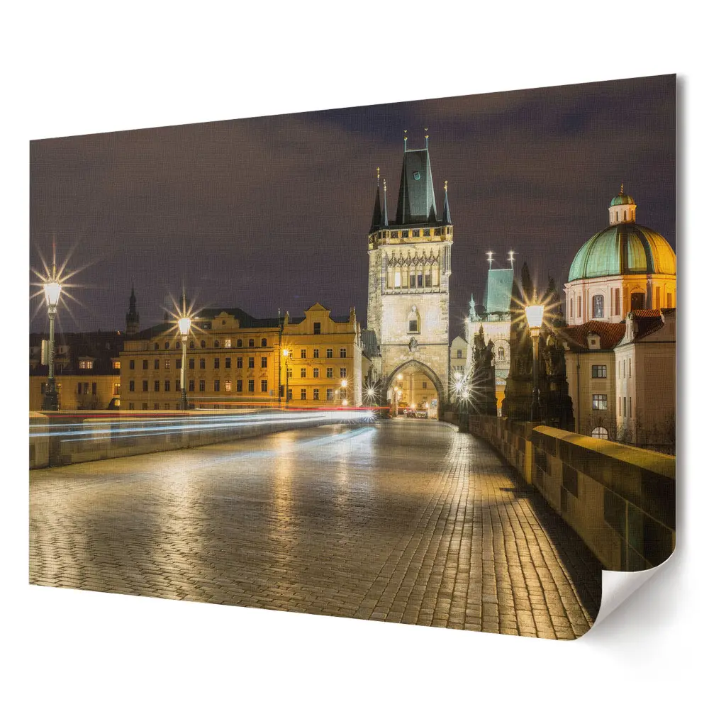 Artystyczny wydruk na płótnie Praga nocą przy Moście Karola
