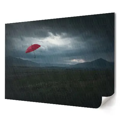 Plakat ścienny premium Czerwony parasol w mrocznym krajobrazie