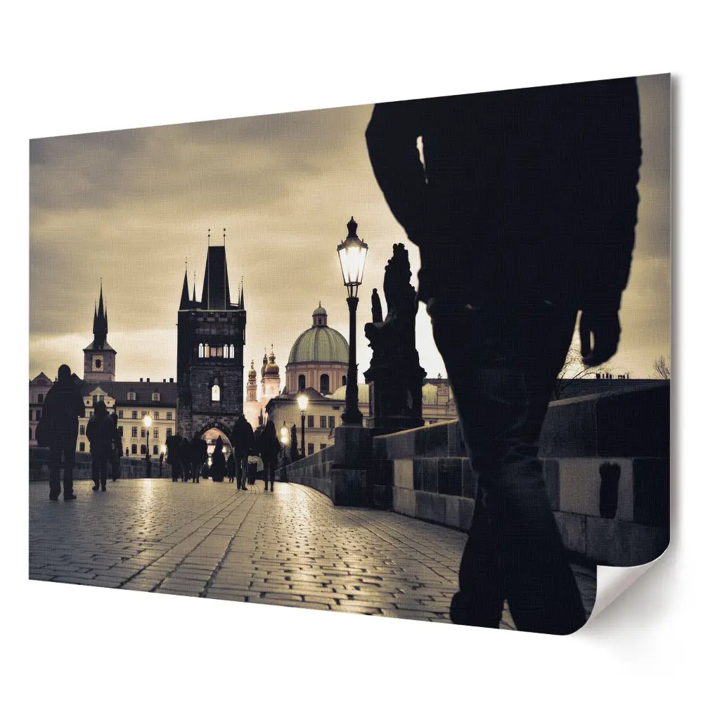 Elegancki plakat do salonu Zachód słońca nad Pragą w deszczu