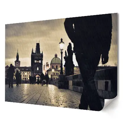 Elegancki plakat do salonu Zachód słońca nad Pragą w deszczu