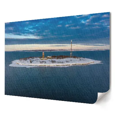Plakat ścienny premium Latarnia morska na zaśnieżonej wyspie
