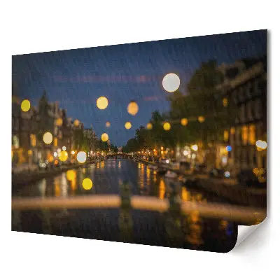 Elegancki plakat do salonu Nocny widok na kanał w Amsterdamie