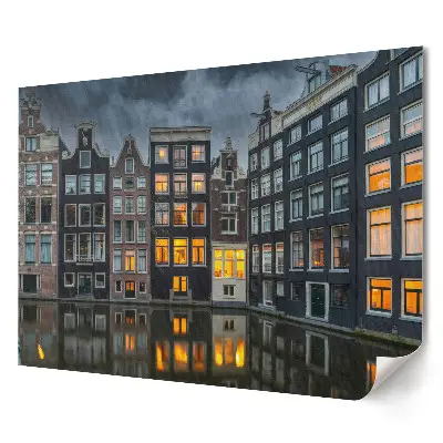 Plakat ścienny premium Amsterdamskie kamienice przy zmierzchu